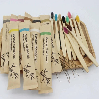 10 Pack of Eco Friendly Bamboo Toothbrushes - Alumis