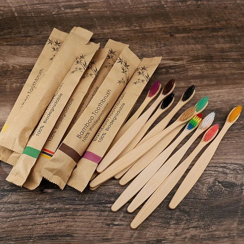 10 Pack of Eco Friendly Bamboo Toothbrushes - Alumis