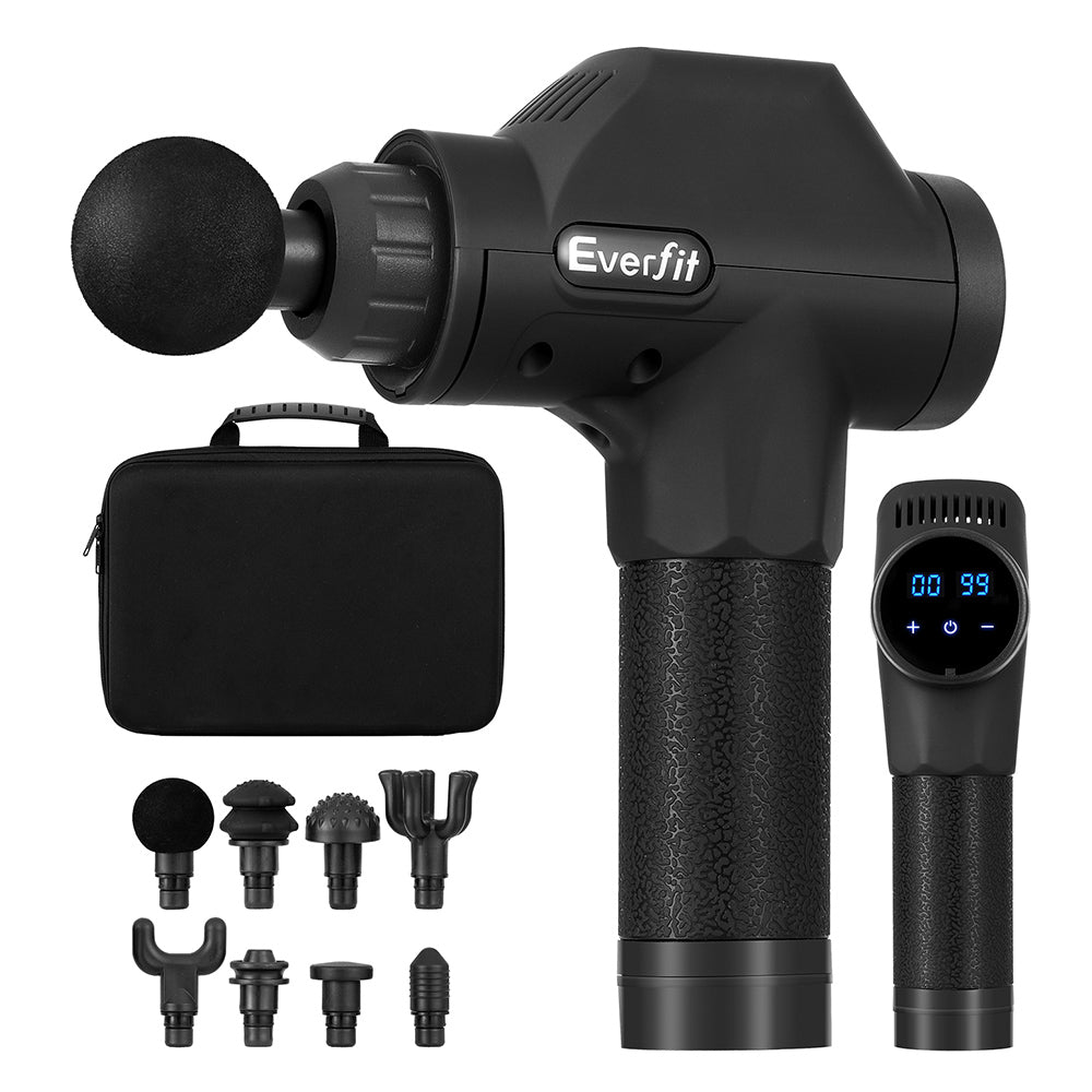 Everfit Massage Gun 30 Speed 8 Heads Chargeable Black - Alumis